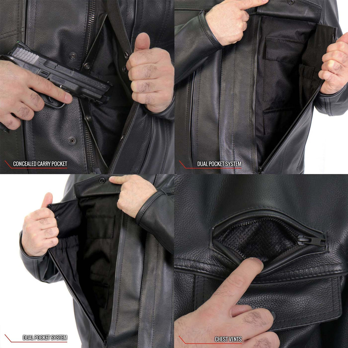 Hot Leathers Men's Lockstep Leather Motorcycle Jacket - JKM1028