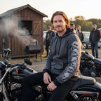 Milwaukee Leather Men's Bare Bones Charcoal Reflective Skull CE Armored Riding Hoodie, Shoulder & Elbow Armor - MPM1799