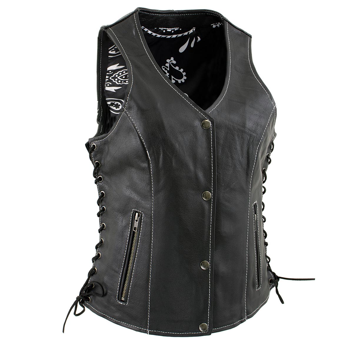 Milwaukee Leather LKL4711 Women's Black Premium Leather Motorcycle Vest with Side Lace Adjustment