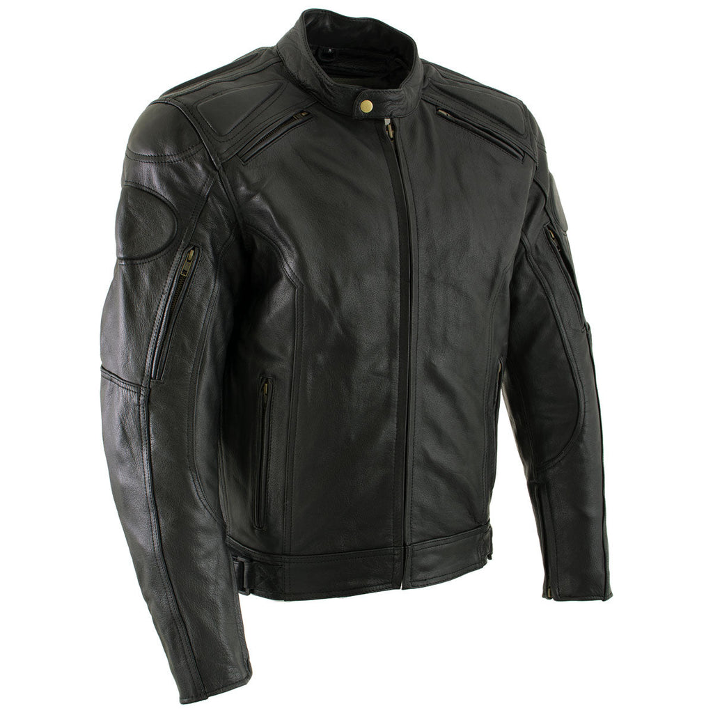 Milwaukee Leather Men's Premium Black Leather Racer Style Motorcycle Jacket with CE Armor - LKM17005