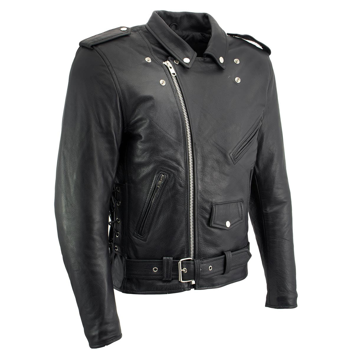 Milwaukee Leather LKM1701 Men's Classic Side Laced Black Motorcycle Premium Leather Jacket with CE Armor Protection