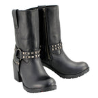 Milwaukee Leather Women's Stud Rebel Black Leather Harness Motorcycle Boots - MBL9314