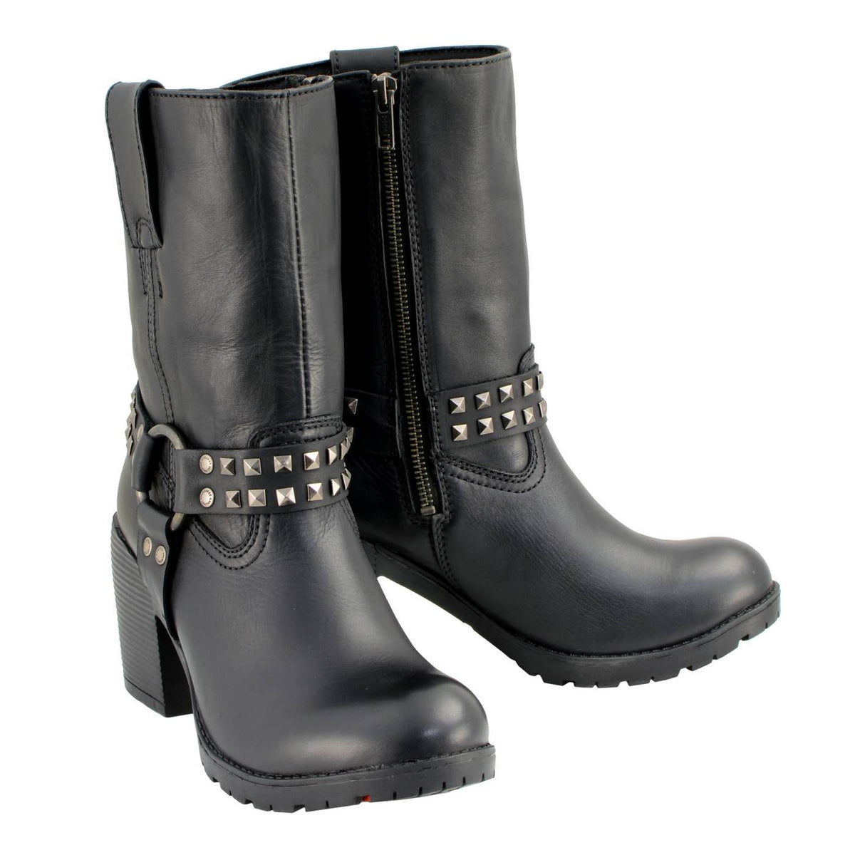 Milwaukee Leather Women's Stud Rebel Black Leather Harness Motorcycle Boots - MBL9314