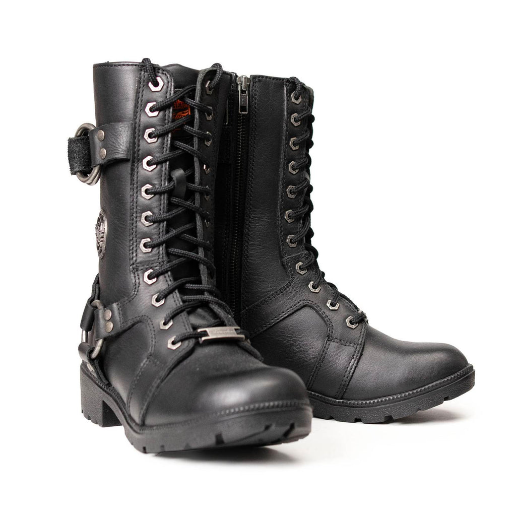 Milwaukee Leather Women's Premium Leather Motorcycle Riding Boots - Lace-To-Toe Harness - Zipper Closure - MBL9391