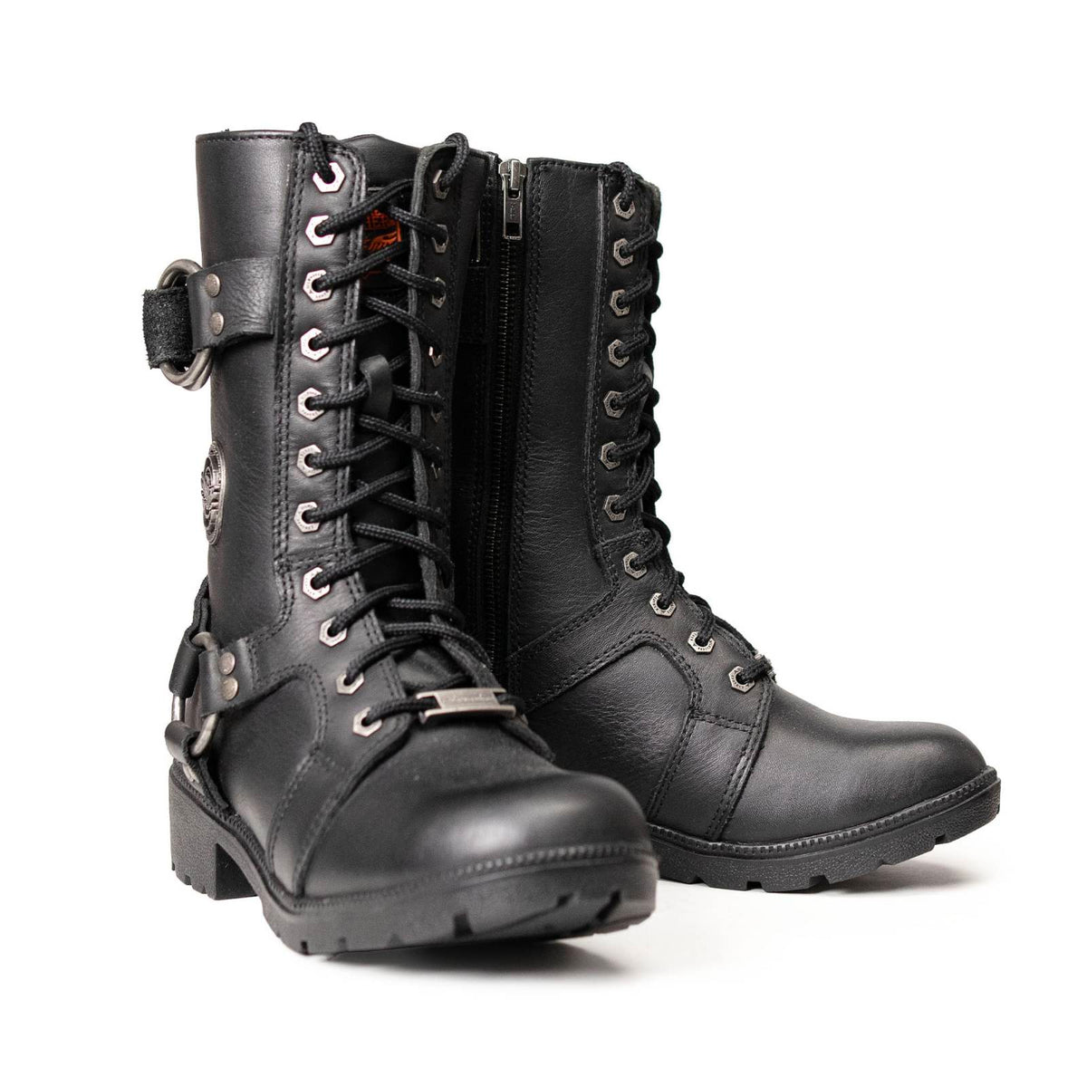 Milwaukee Leather Women's Premium Leather Motorcycle Riding Boots - Lace-To-Toe Harness - Zipper Closure - MBL9391