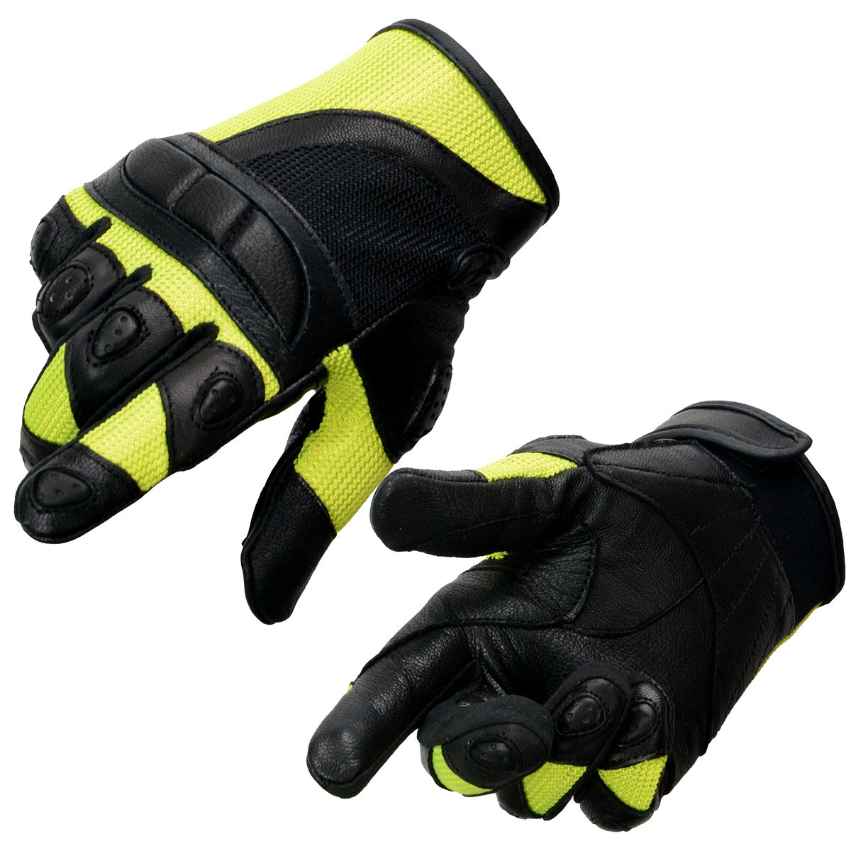 Milwaukee Leather MG7740 Women's Padded Black Leather and Neon Green Mesh Racing Motorcycle Rider Gloves