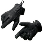 Milwaukee Leather MG7745 Women's Black Deerskin Laced Wrist Motorcycle Gloves w/ Gel Palm and i-Touch Screen