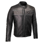 Milwaukee Leather USA MADE MLJKM5003 Men's Black Echo Premium Leather Motorcycle Jacket with Reflective Piping