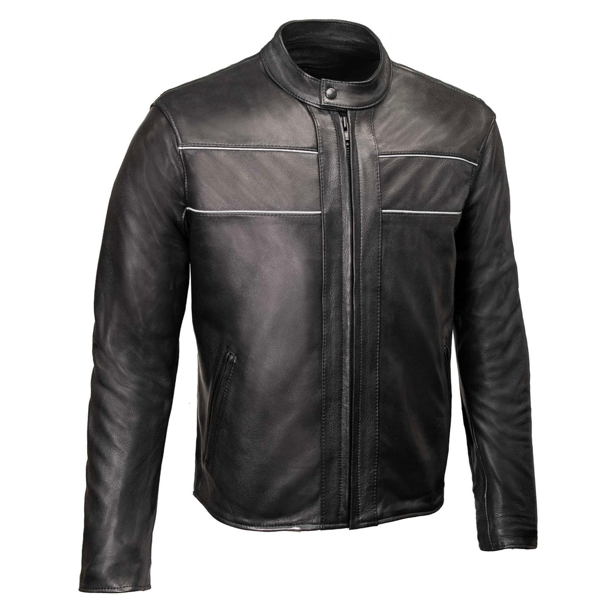 Milwaukee Leather USA MADE MLJKM5003 Men's Black Echo Premium Leather Motorcycle Jacket with Reflective Piping