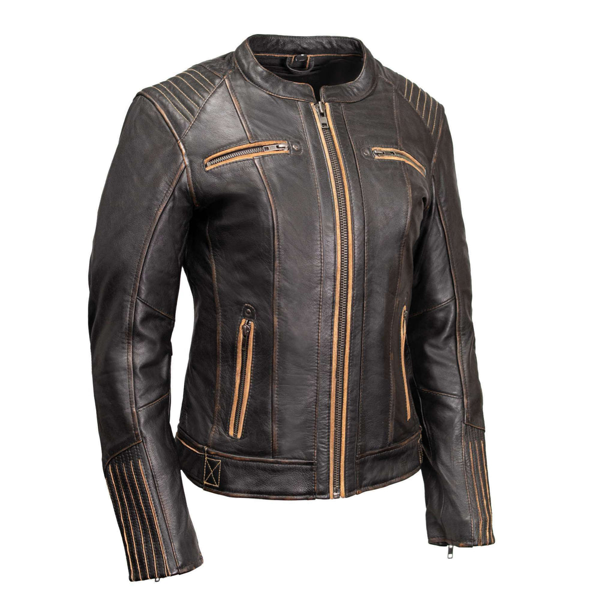 MMCC Women's Rebel Brown Leather Motorcycle Jacket - MMC20003