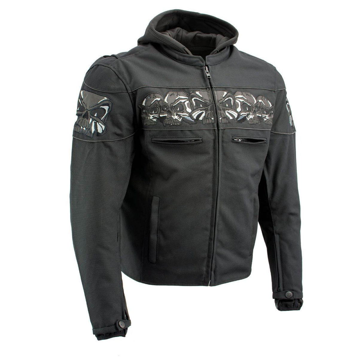 Milwaukee Leather Men's Vengeance Black Armored Textile Motorcycle Jacket with Skull Embroidery - MPM17019
