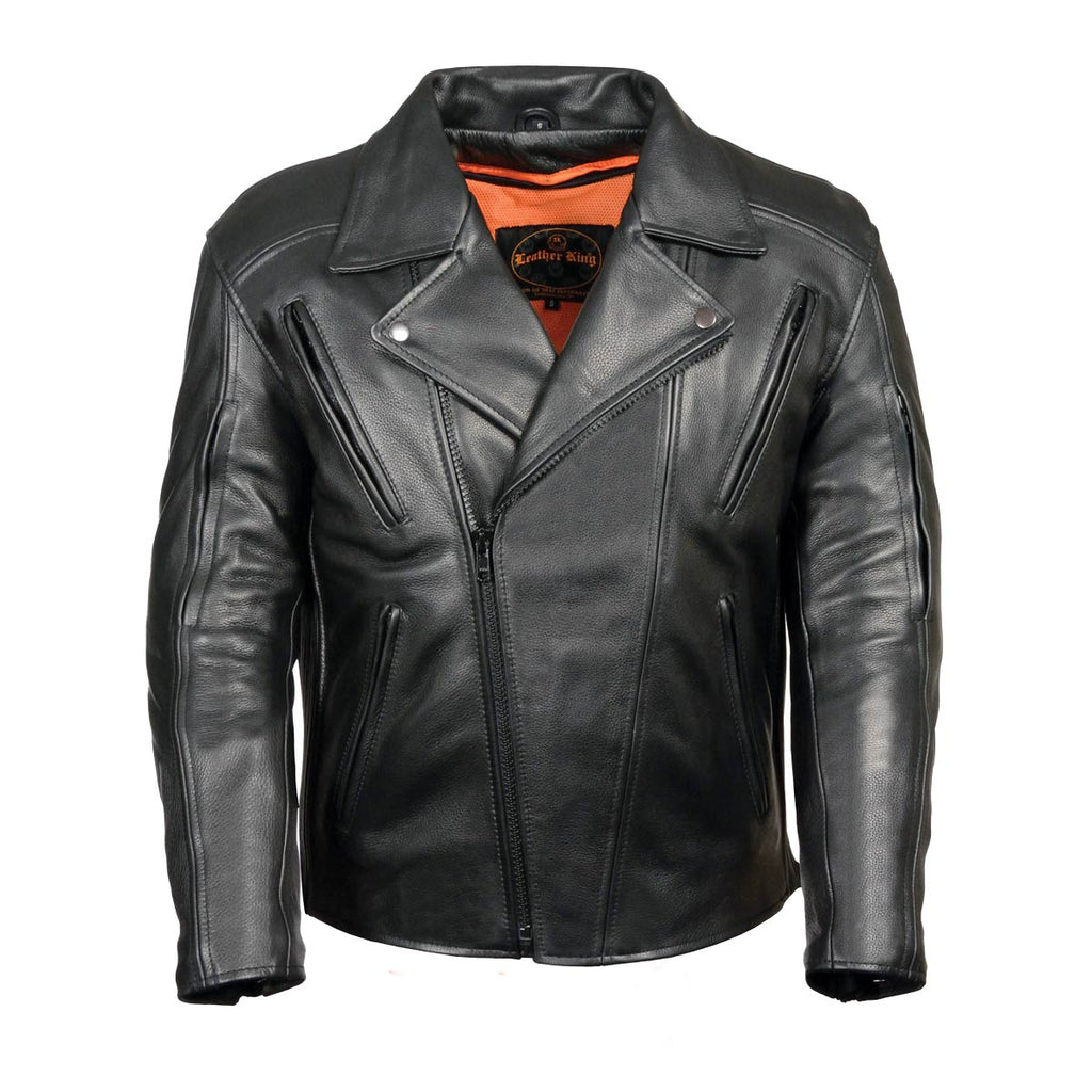 Milwaukee Leather Men's Premium Black Leather Beltless MC Style Motorcycle Jacket w/ Side Stretch - SH1057