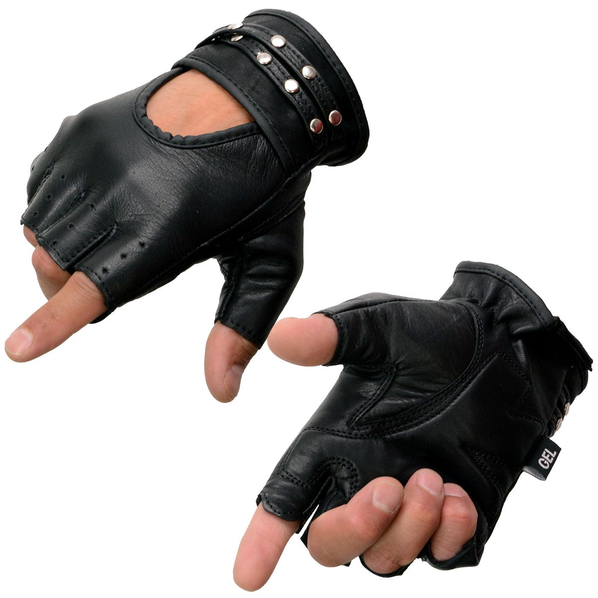 Milwaukee Leather SH461 Women's Black Leather Gel Palm Fingerless Motorcycle Hand Gloves