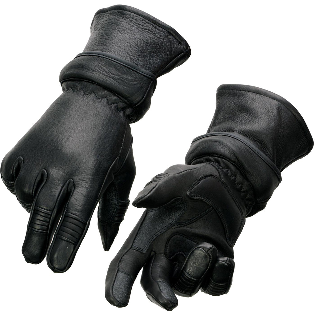 Milwaukee Leather SH870 Women's USA Deerskin Black Leather Gauntlet Winter Gloves w/ Gel Palm