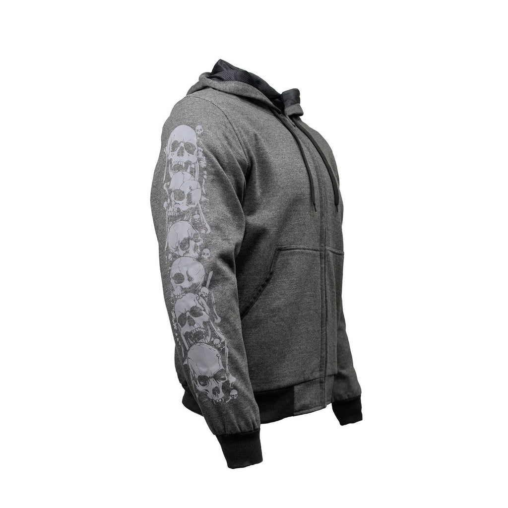 Milwaukee Leather Men's Bare Bones Charcoal Reflective Skull CE Armored Riding Hoodie, Shoulder & Elbow Armor - MPM1799