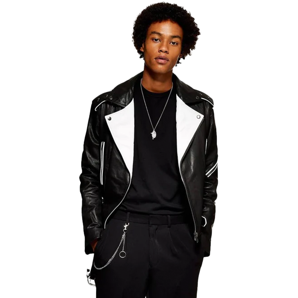 White Patched Sheep Leather Jacket For Men