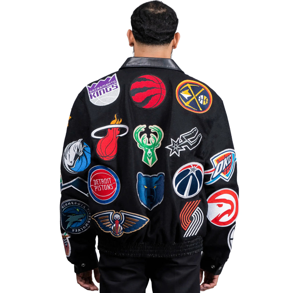 Jeff Hamilton NBA Collage Wool and Leather Jacket