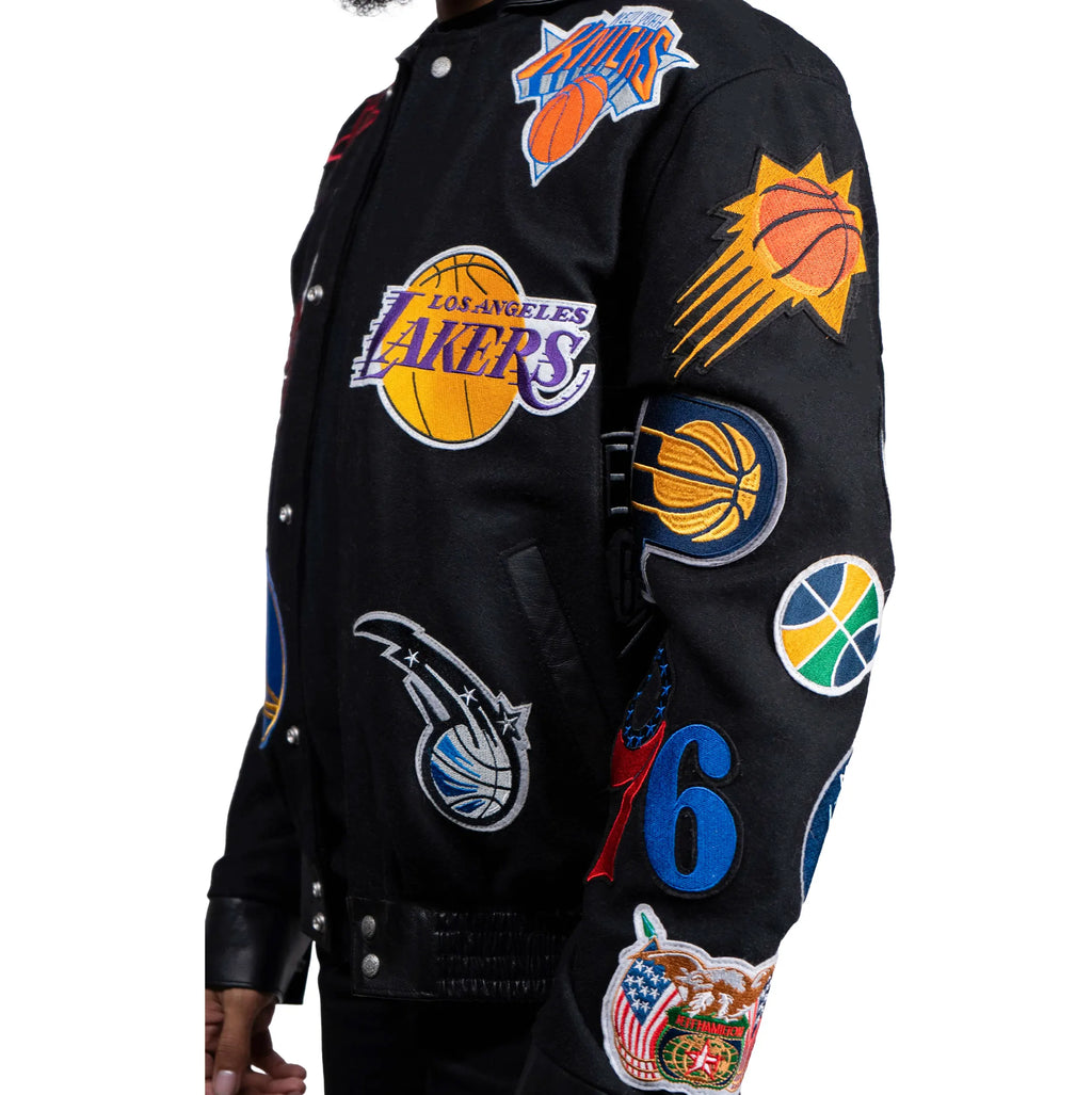 Jeff Hamilton NBA Collage Wool and Leather Jacket