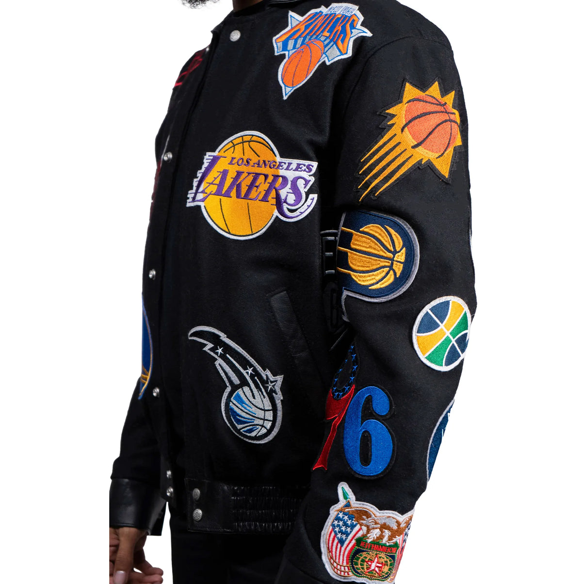 Jeff Hamilton NBA Collage Wool and Leather Jacket