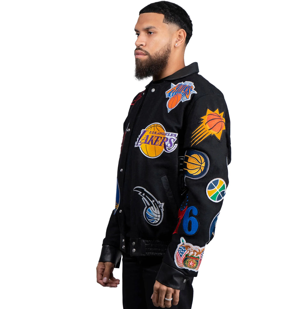 Jeff Hamilton NBA Collage Wool and Leather Jacket