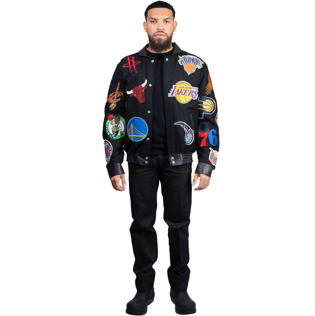 Jeff Hamilton NBA Collage Wool and Leather Jacket