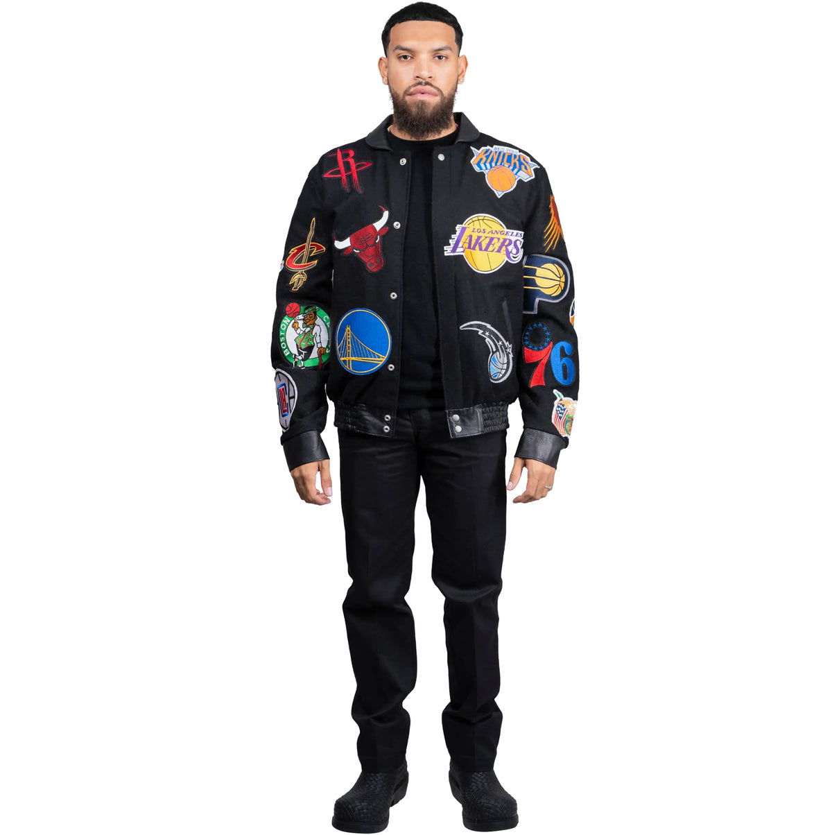 Jeff Hamilton NBA Collage Wool and Leather Jacket