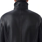 Black Fur Coat Shearling Sheepskin Warm Leather Jacket