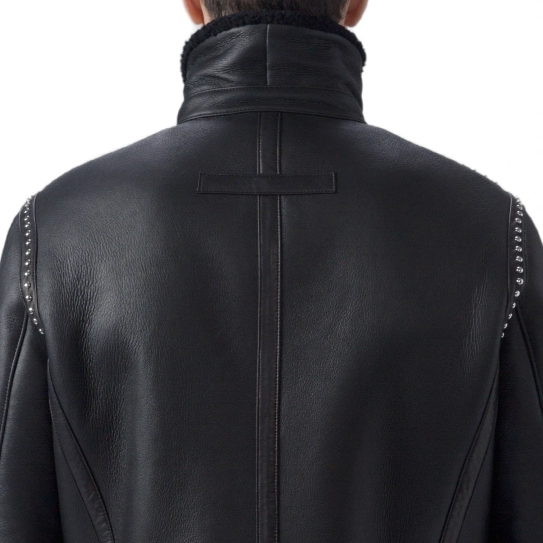Black Fur Coat Shearling Sheepskin Warm Leather Jacket