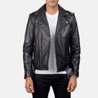 New Men Black Belted Moto Motorcycle Riding Leather Biker Jacket