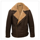 Men Sheepskin Aviator B3 Flight Bomber Fur Collar Brown Shearling Leather Jacket