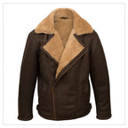Men Sheepskin Aviator B3 Flight Bomber Fur Collar Brown Shearling Leather Jacket