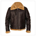 Men Aviator Flying Bomber Airforce RAF Brown Shearling Leather Jacket