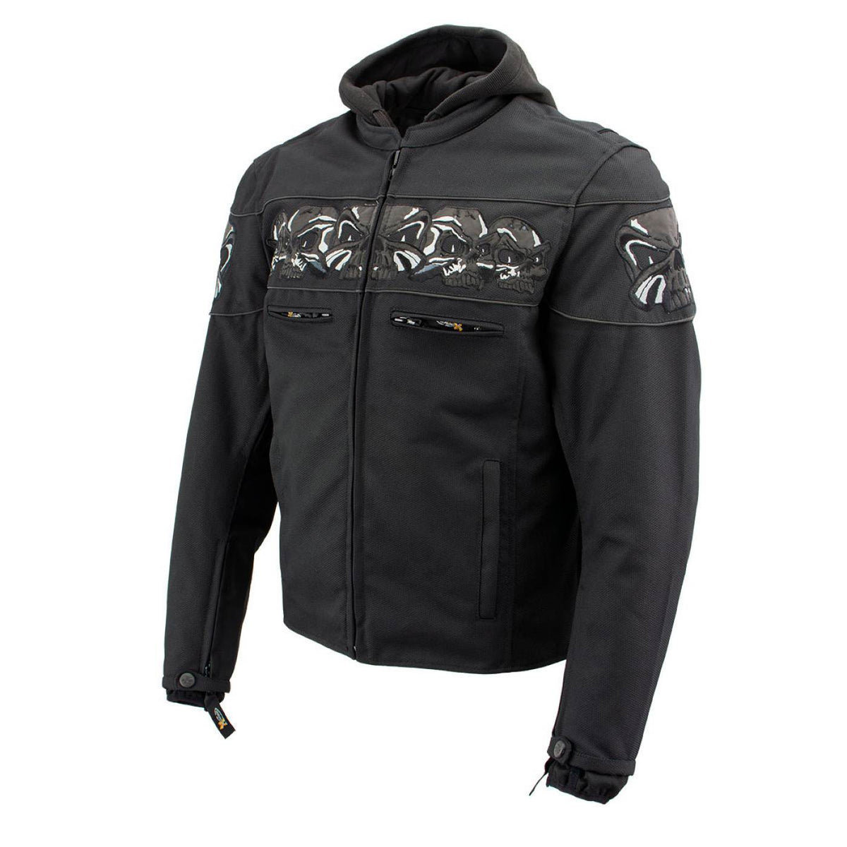 Milwaukee Leather Men's Vengeance Black Armored Textile Motorcycle Jacket with Skull Embroidery - MPM17019