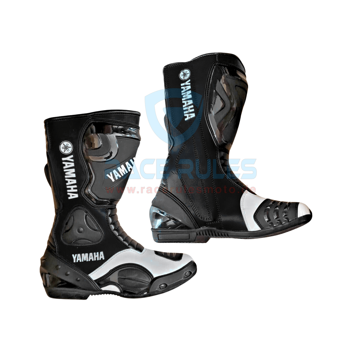 Yamaha Racing Leather Motorcycle Boots White/Black