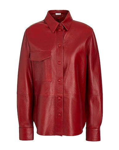Leather L/Sleeve Overshirt Solid color shirts & blouses
