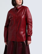 Leather L/Sleeve Overshirt Solid color shirts & blouses