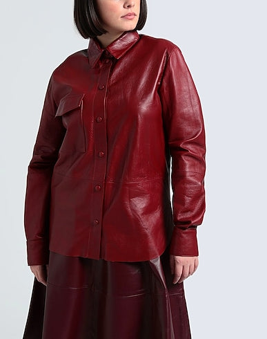 Leather L/Sleeve Overshirt Solid color shirts & blouses