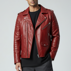 Men's Red Café Racer Biker Leather Jacket