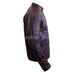 Men Two Tone Distressed Brown Black Skeleton Biker Motorcycle Leather Jacket