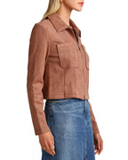 Faux Suede Zip Front Cropped Jacket