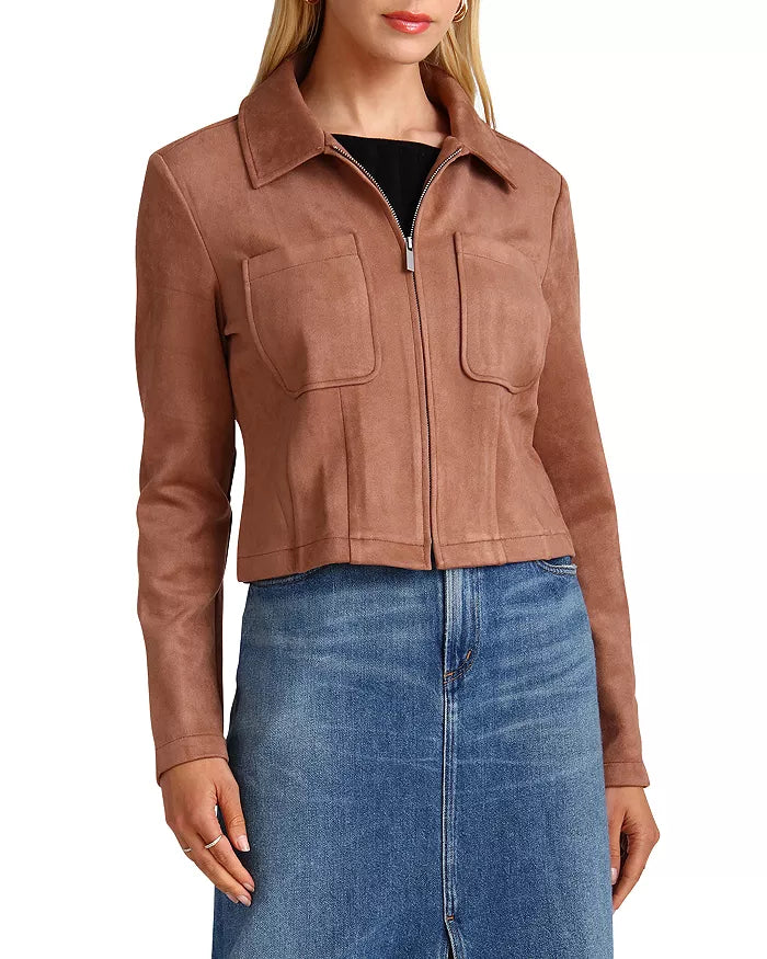 Faux Suede Zip Front Cropped Jacket