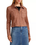 Faux Suede Zip Front Cropped Jacket