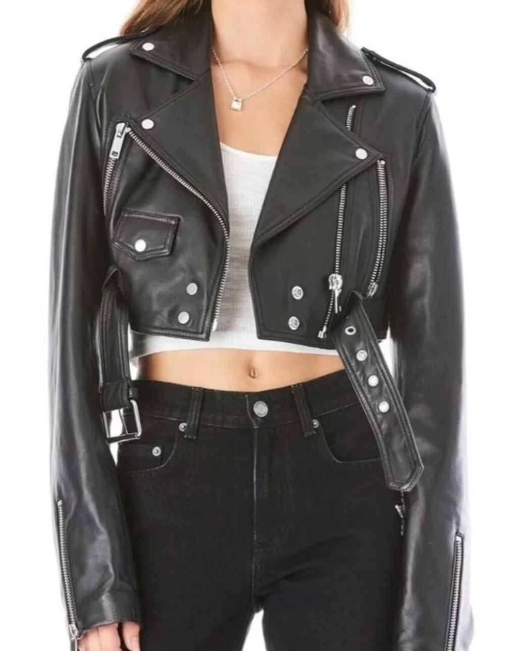 Cropped Black Leather Jacket for Women