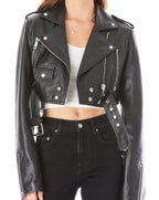 Cropped Black Leather Jacket for Women