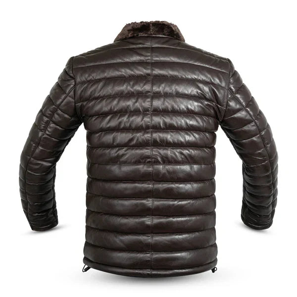 Lamb Skin Leather Puffer Jacket | Dark Brown Premium jacket