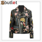 Rose Handpainted Silver Studded Biker Jacket
