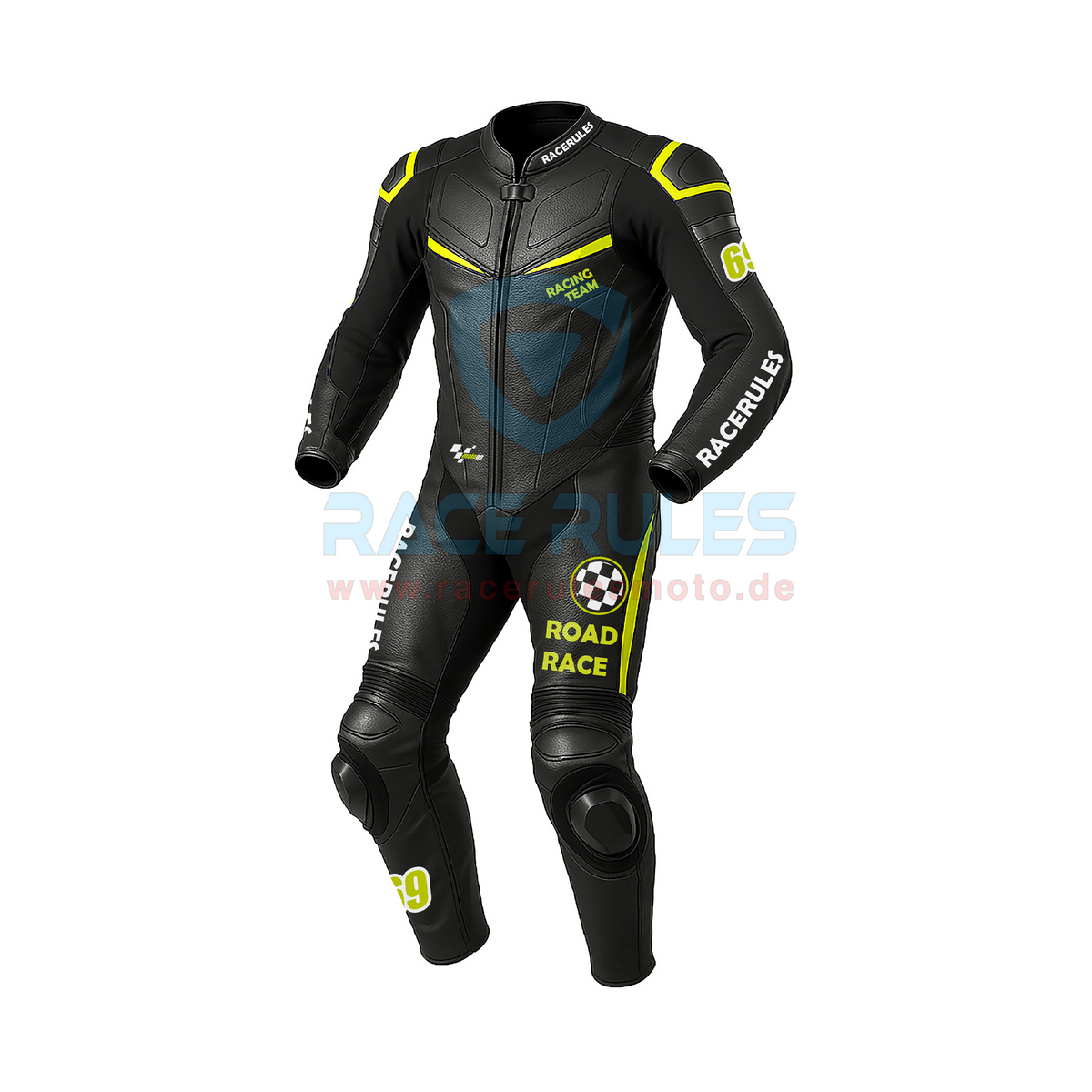 Pro Racing Suit – Black & Yellow | Padded Motorsport Gear | Racerules Design #69