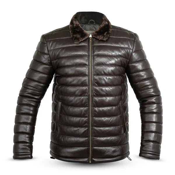 Lamb Skin Leather Puffer Jacket | Dark Brown Premium jacket
