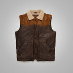 Men’s Brown Shearling Fur Sheepskin Leather Vest