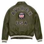 Avirex Iconic Olive Green Leather Bomber Jacket